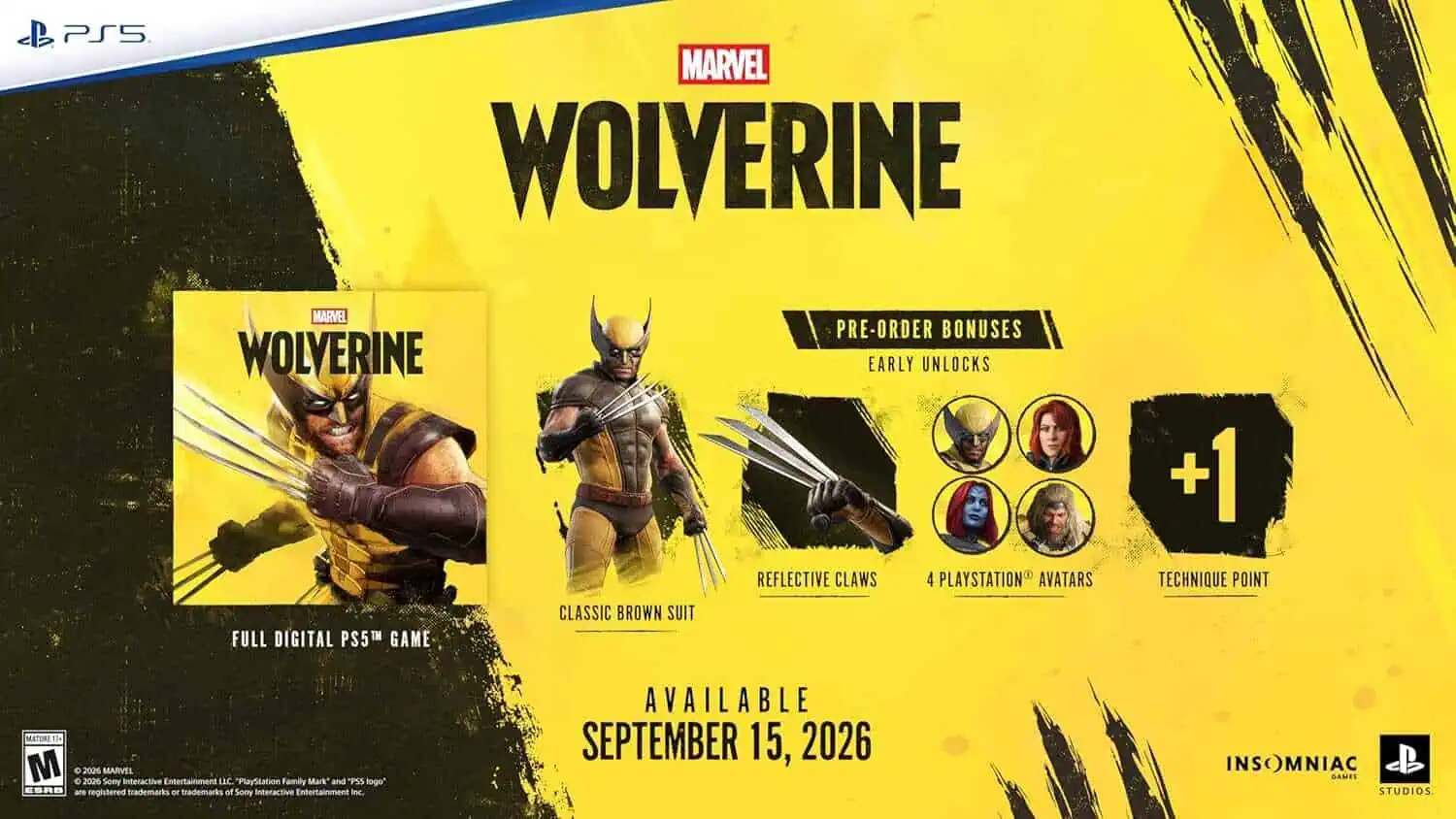 Wolverine game cover featuring Wolverine with claws extended and yellow background.
