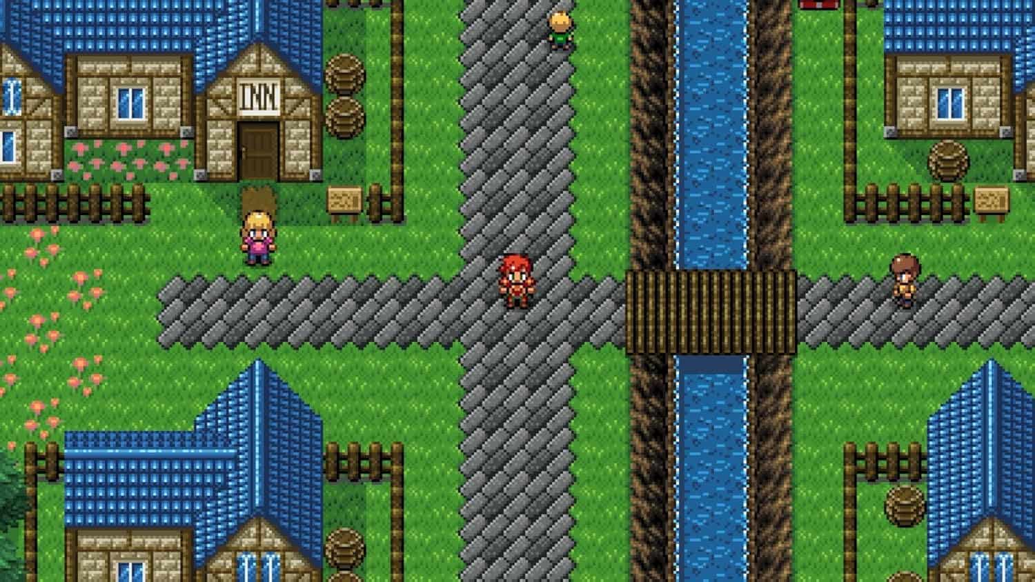 Pixel art of a village scene from Starlight Legacy game by Gameware.