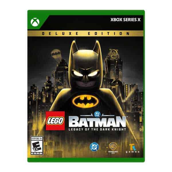 LEGO Batman game cover featuring Batman in Gotham City skyline.