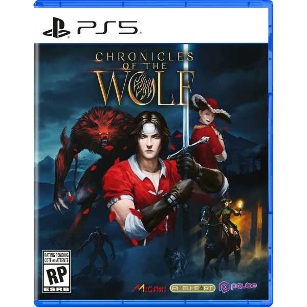 PS5 Chronicles of the Wolf game cover with characters and wolf artwork.
