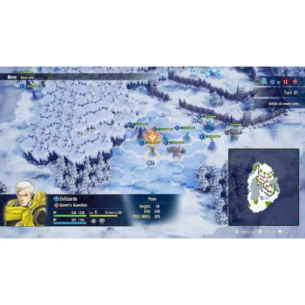 Winter strategy game with hexagonal grid, snowy landscape, and military units.