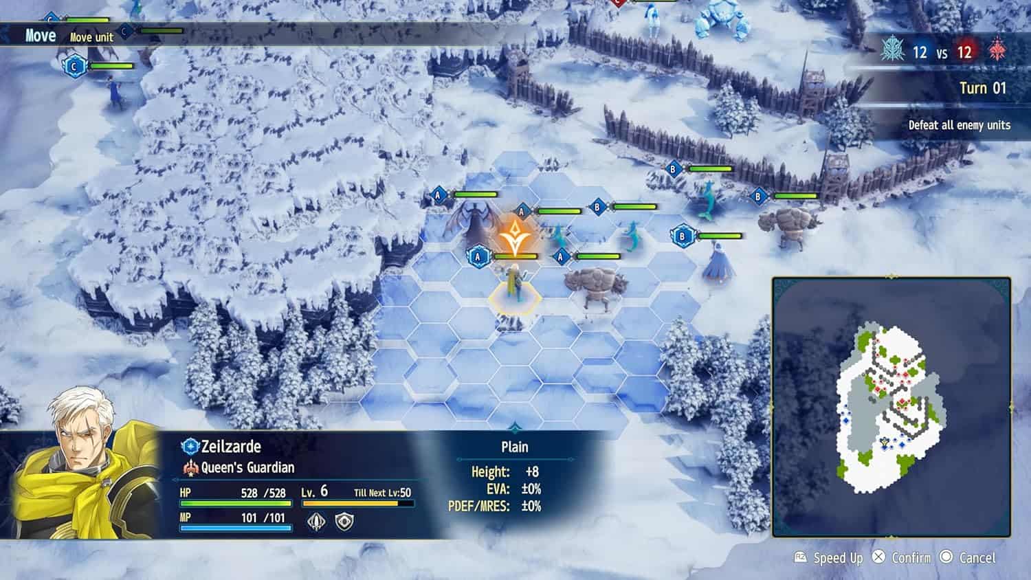 Winter strategy game with hexagonal grid, snowy landscape, and military units.