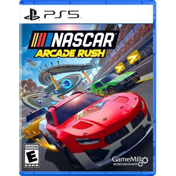 NASCAR Arcade Rush PS5 game cover with racing cars on a vibrant track.