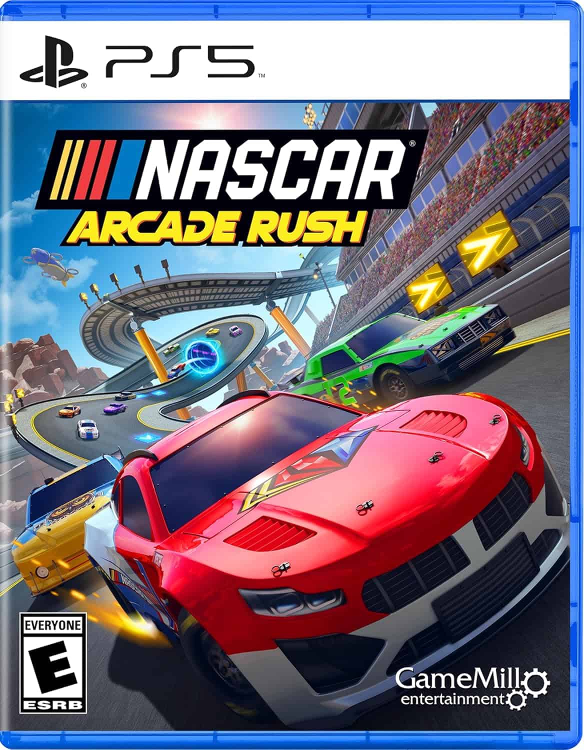 NASCAR Arcade Rush PS5 game cover with racing cars on a vibrant track.