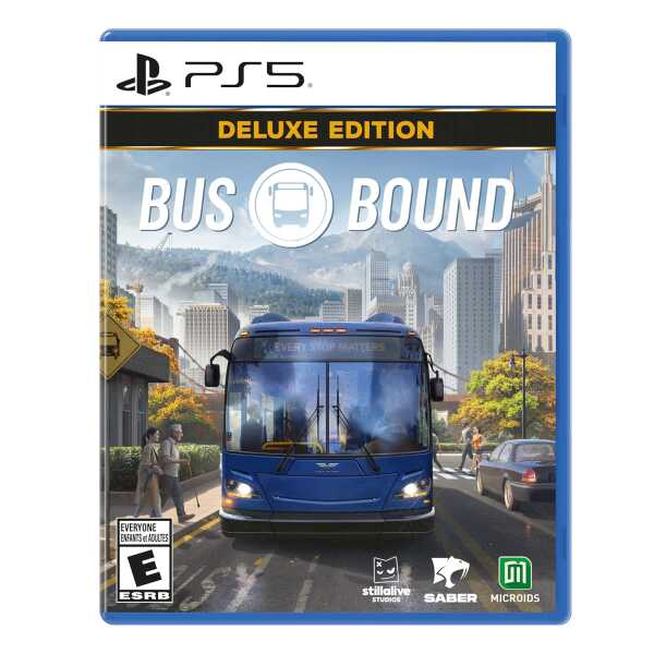 Bus Bound Deluxe Edition for PS5 with urban cityscape background.