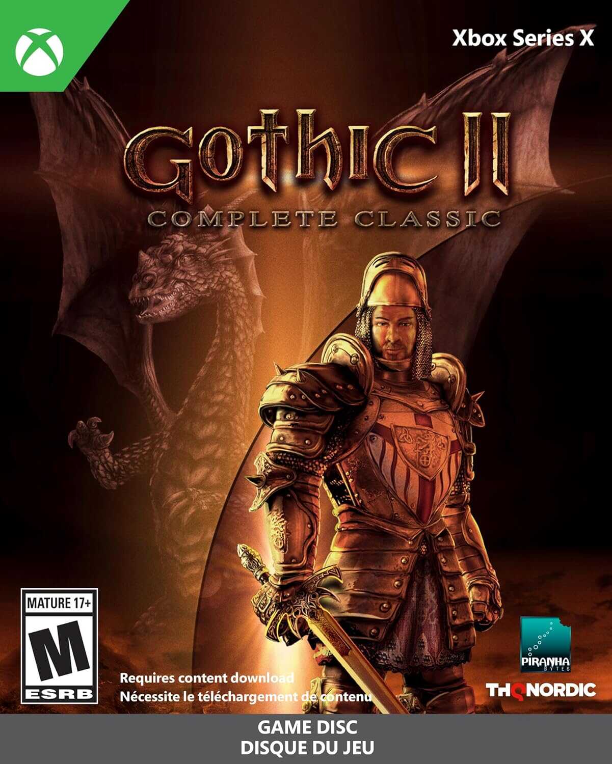 Gothic 2 Classic Xbox game cover with knight and dragon artwork.