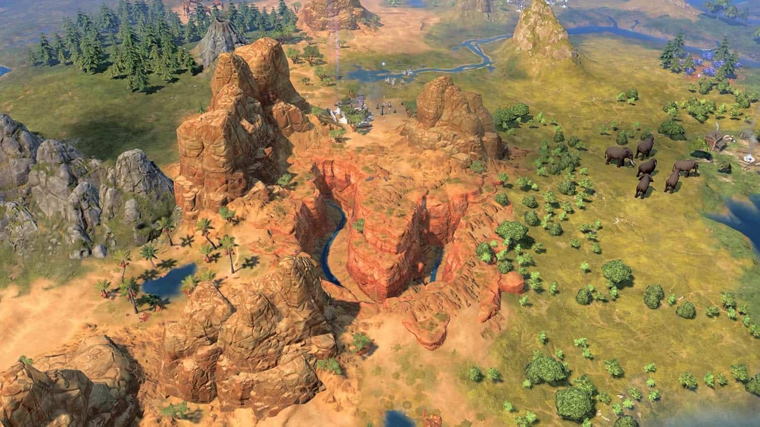 Landscape from Sid Meier's Civilization® VII showing diverse terrain features.