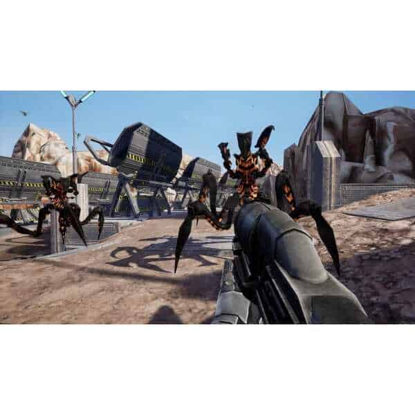 Futuristic alien creatures attacking in a sci-fi video game scene.