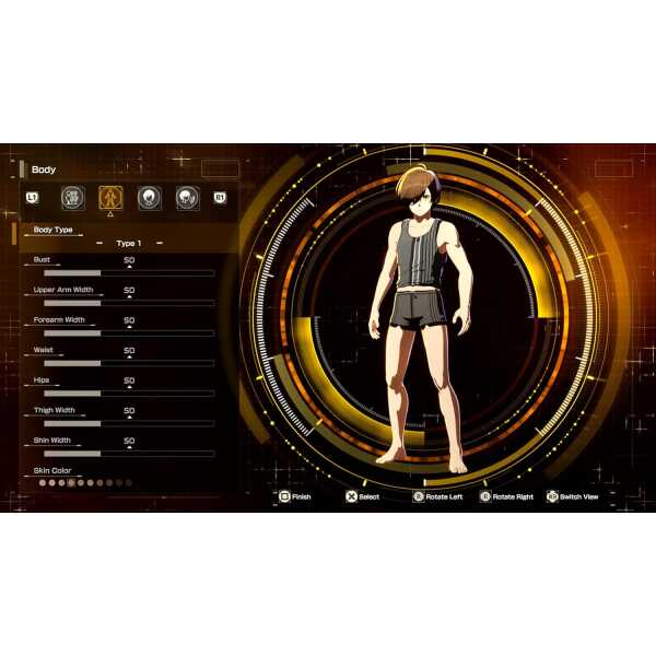 Interactive avatar customization screen showcasing various body and clothing options for gaming char.
