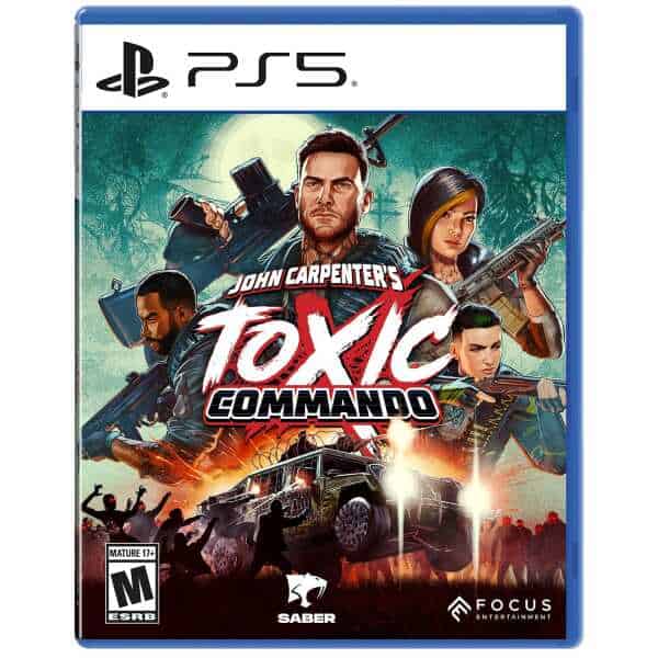 Toxic Commando PS5 game cover featuring soldiers and a military vehicle in a post-apocalyptic settin.