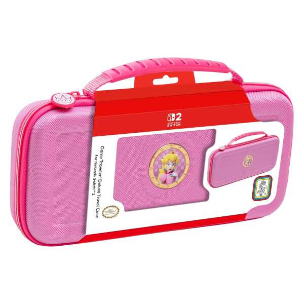 Pink Super Mario Bros. Switch carrying case with Princess Peach design.