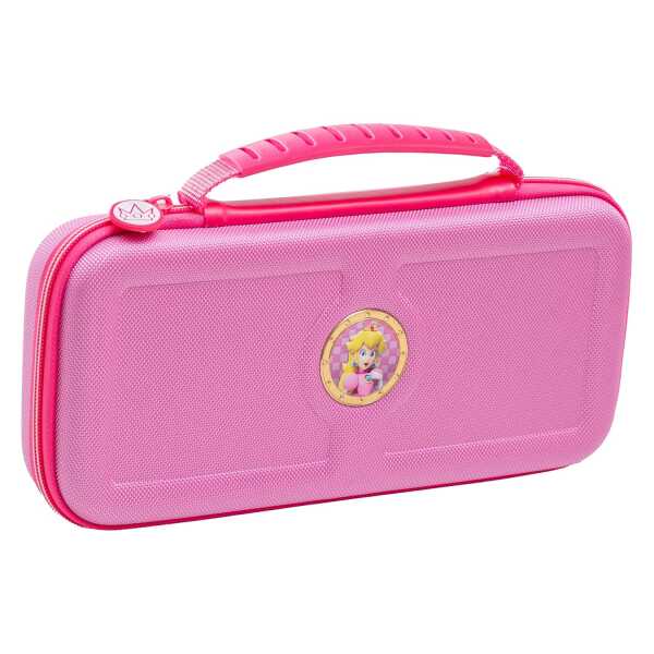 Pink Princess-themed pencil case with handle, ideal for kids' school supplies.