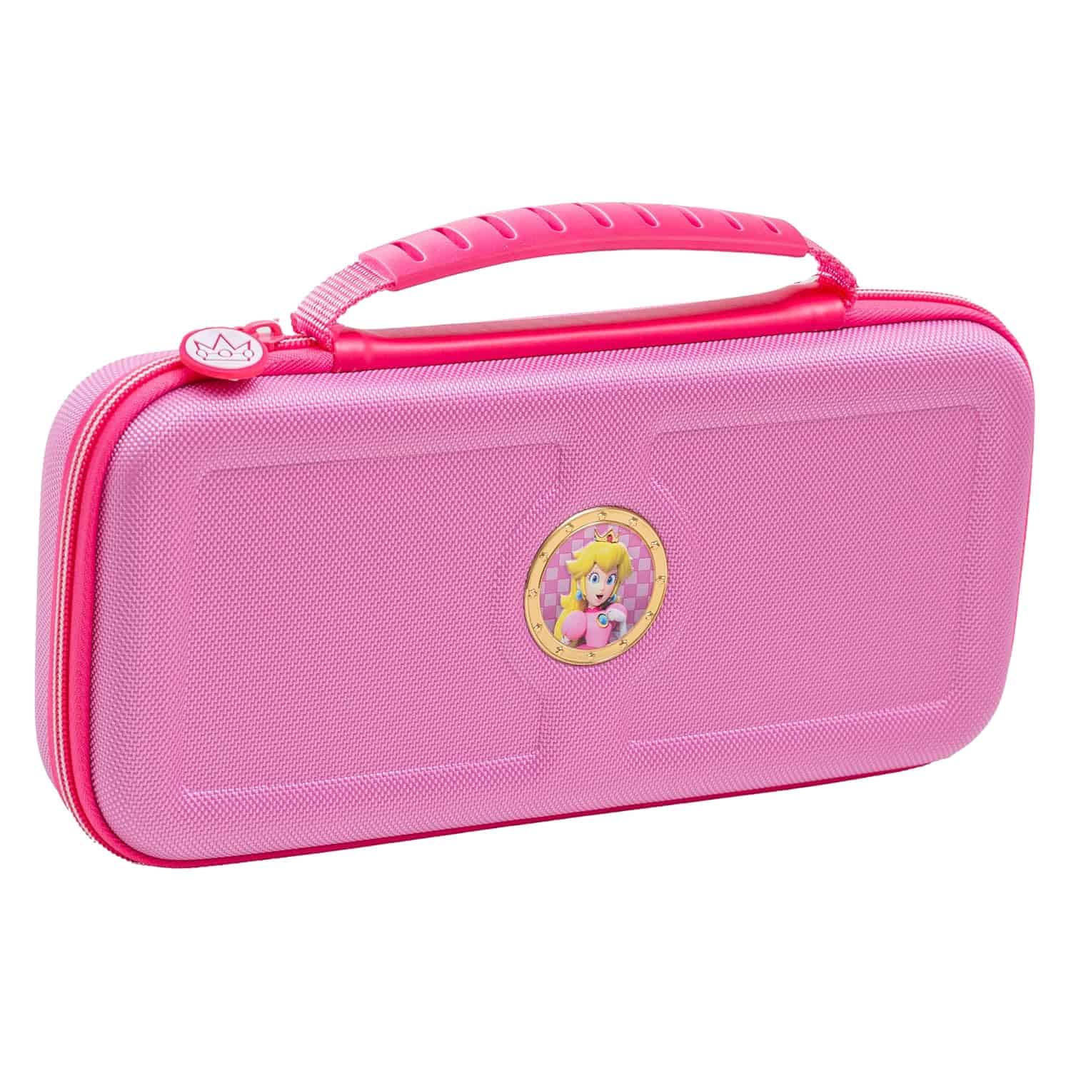 Pink Princess-themed pencil case with handle, ideal for kids' school supplies.