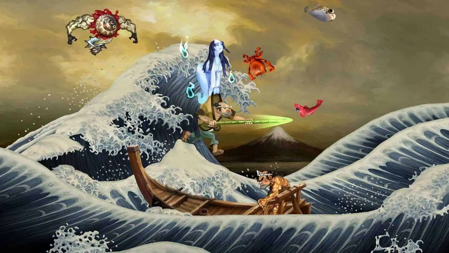 Artwork from Muramasa: Revenant Blades featuring a female warrior and mythical creatures.