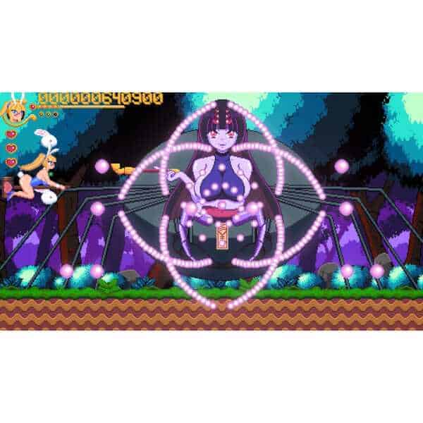 Colorful game scene with a moonlit forest and a mystical character surrounded by glowing orbs.
