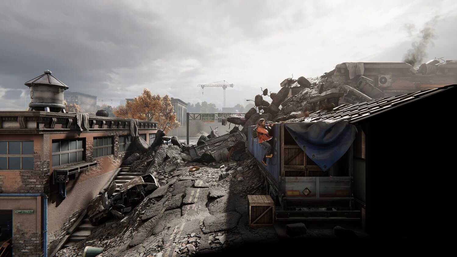 Post-apocalyptic cityscape with destruction and debris from Kong: Survivor Instinct.