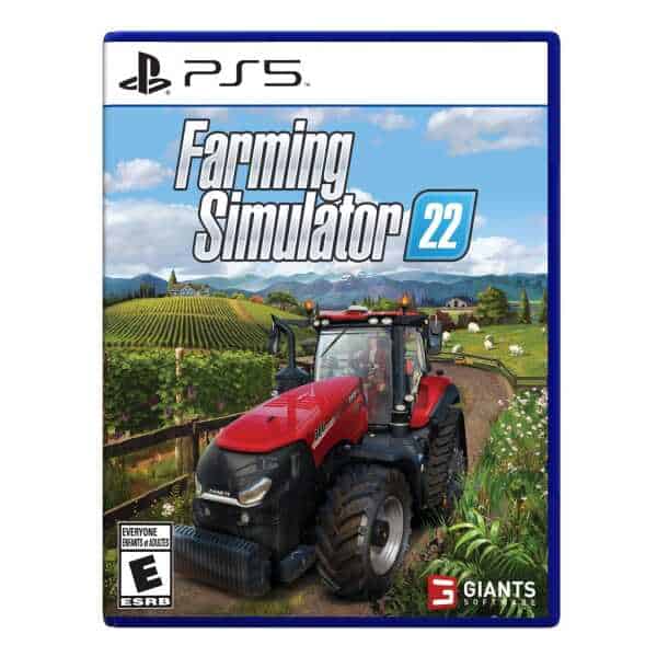 Farming Simulator 22 PS5 cover with tractor and farm landscape.