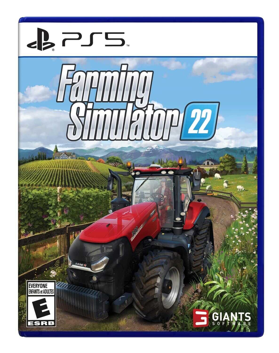 Farming Simulator 22 PS5 cover with tractor and farm landscape.