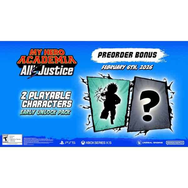 My Hero Academia: Alls Justice preorder bonus with character silhouettes.