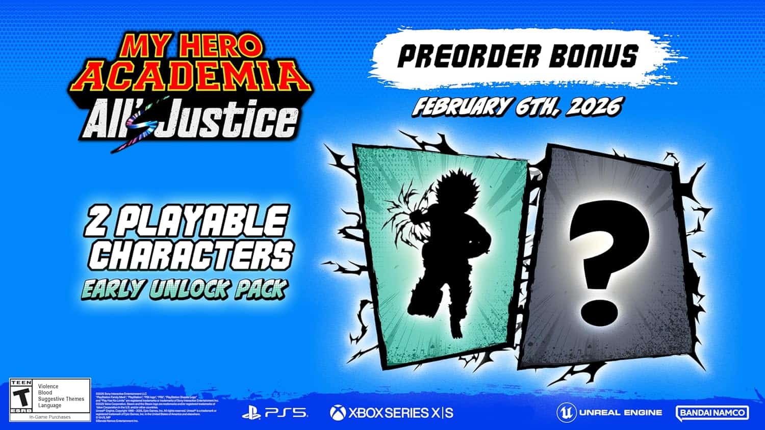 My Hero Academia: Alls Justice preorder bonus with character silhouettes.