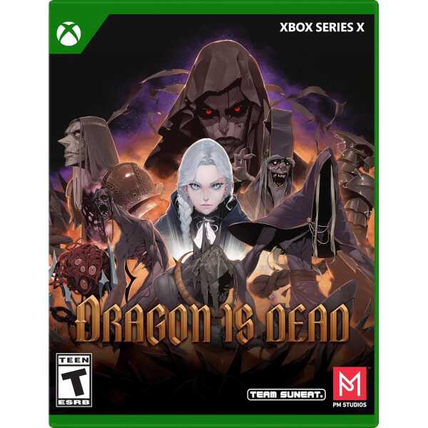 Dragon is Dead Xbox Series X game cover with dark fantasy characters and ominous background.