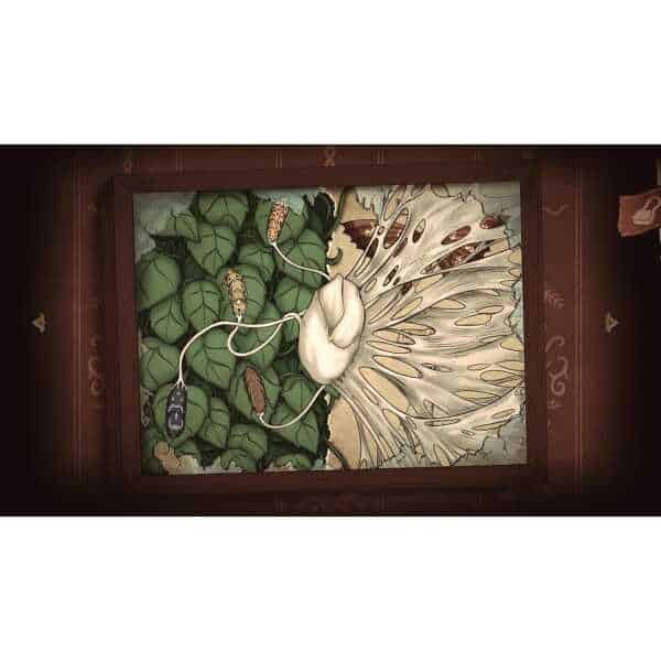 Detailed illustration of a butterfly and caterpillars in a game scene.