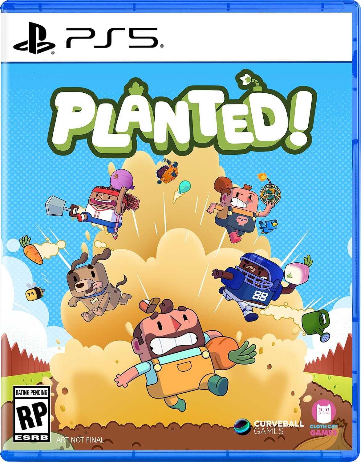 Colorful game cover for Planted! on PS5 with cartoon characters and vibrant background.
