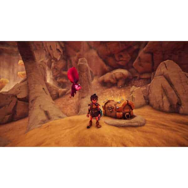 Character exploring ancient seal in desert cave setting for KAKU game.