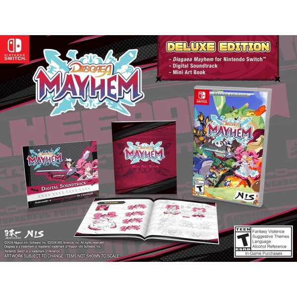 Disgaea Mayhem Nintendo Switch game with soundtrack, art book, and mini art book.