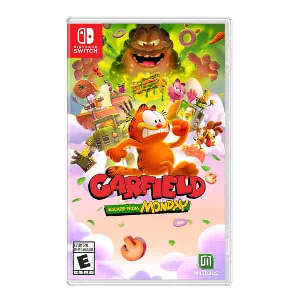 Garfield game cover for Nintendo Switch with Garfield and friends in colorful scene.