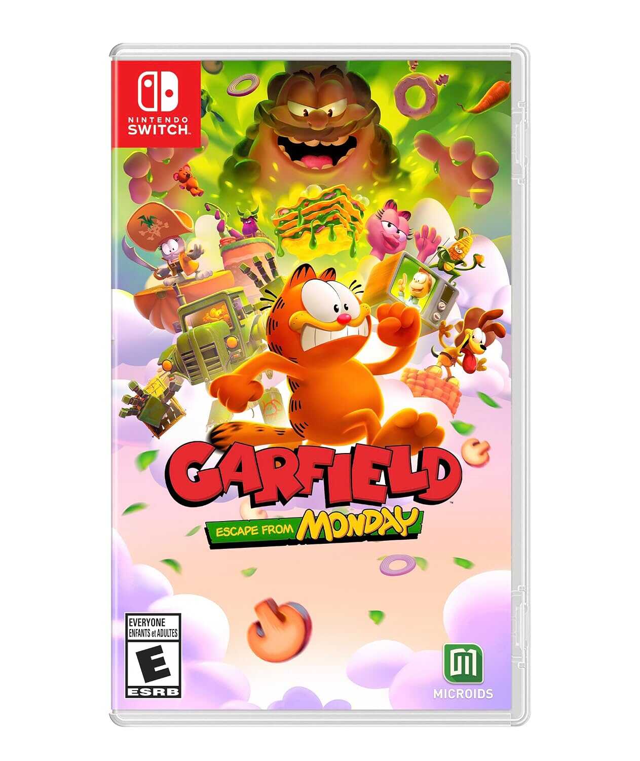 Garfield game cover for Nintendo Switch with Garfield and friends in colorful scene.