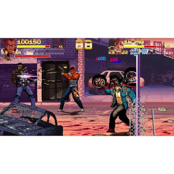 Pixel art scene from Fallen City Brawl with characters fighting in urban setting.