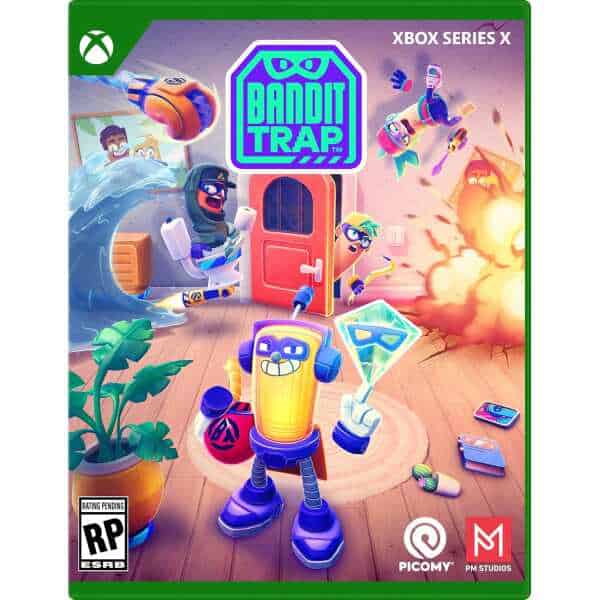 Gameware, Bandit Trap Xbox Series X cover art with colorful characters and action scene.