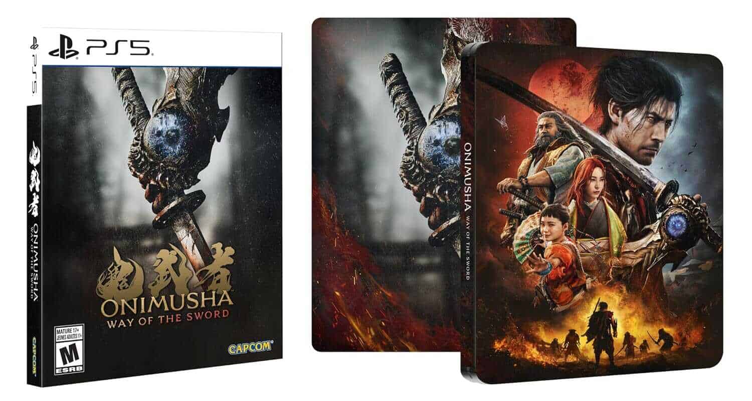 Onimusha SteelBook game cover with characters and sword.