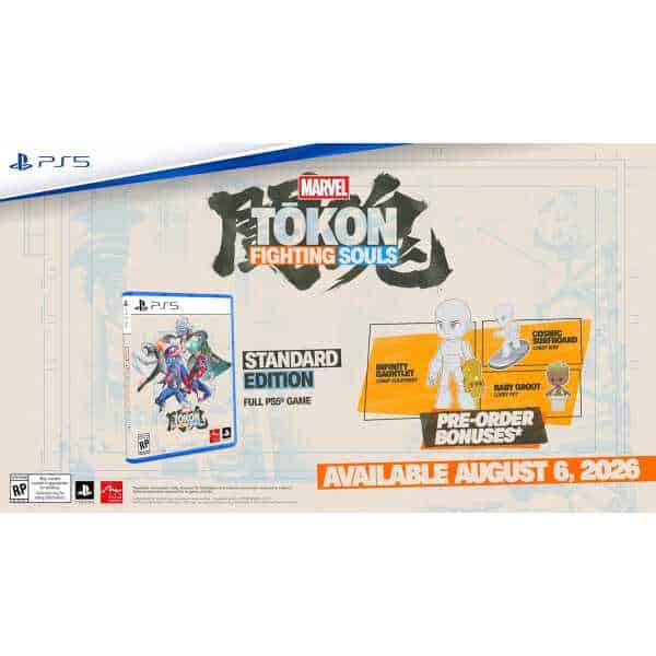 Cover art of Marvel Tokon Fighting Souls for PS5, featuring characters and game details.