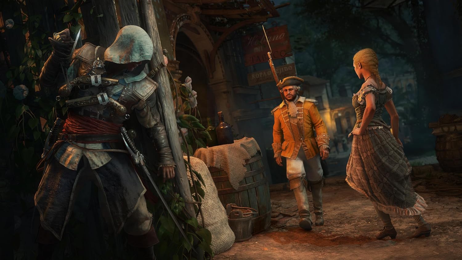 Historical costume characters from Gameware in a detailed outdoor setting.