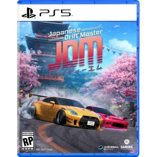 Japanese Drift Master IM PS5 game cover with drifting cars and cherry blossoms.
