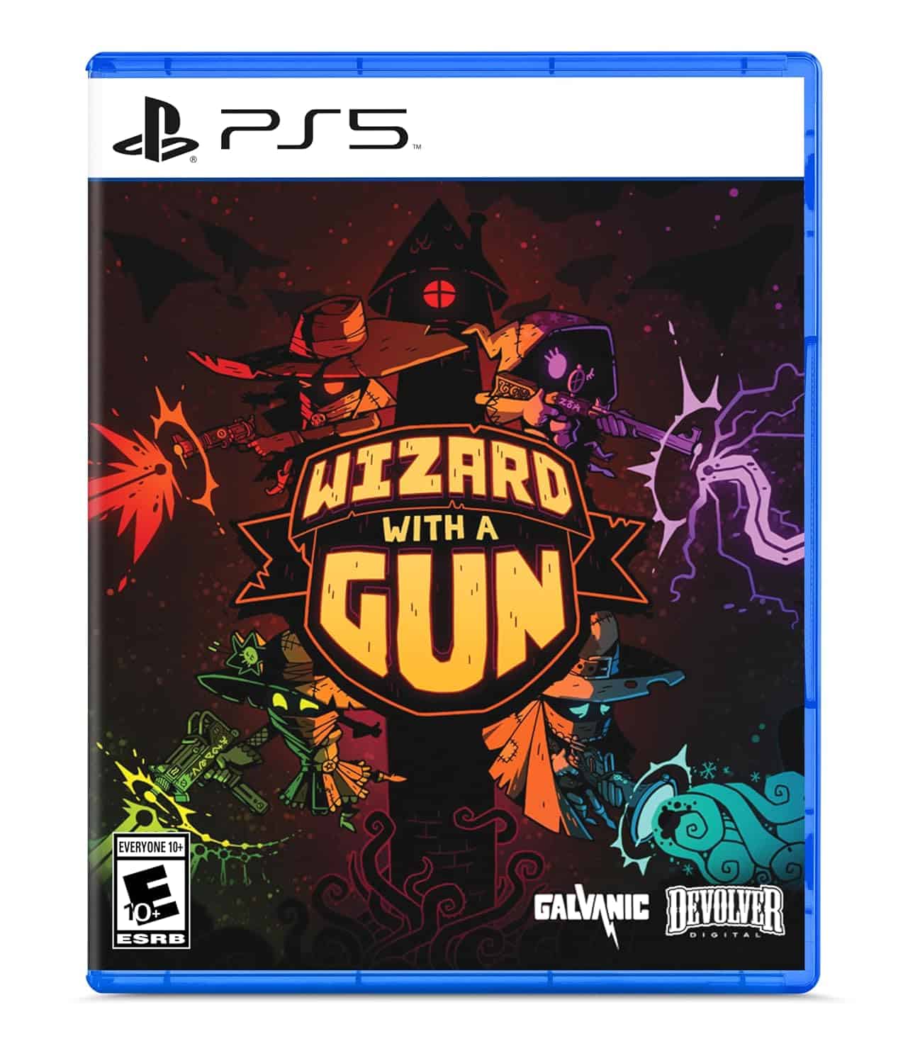 Wizard with a Gun game cover featuring colorful, cartoon-style characters and magical weapons for Pl.