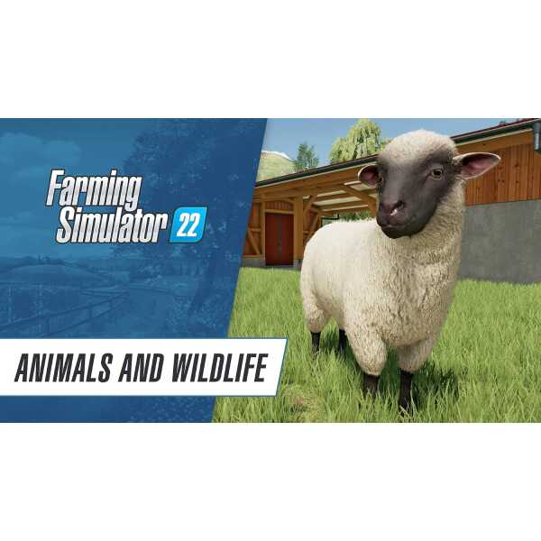 Close-up of a sheep in Farming Simulator 22 game environment.