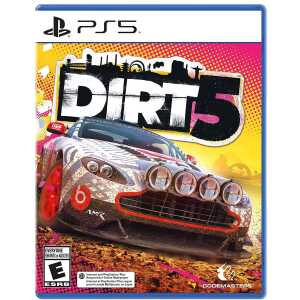 PS5 Dirt 5 racing game cover with car and vibrant background, high-speed racing action.
