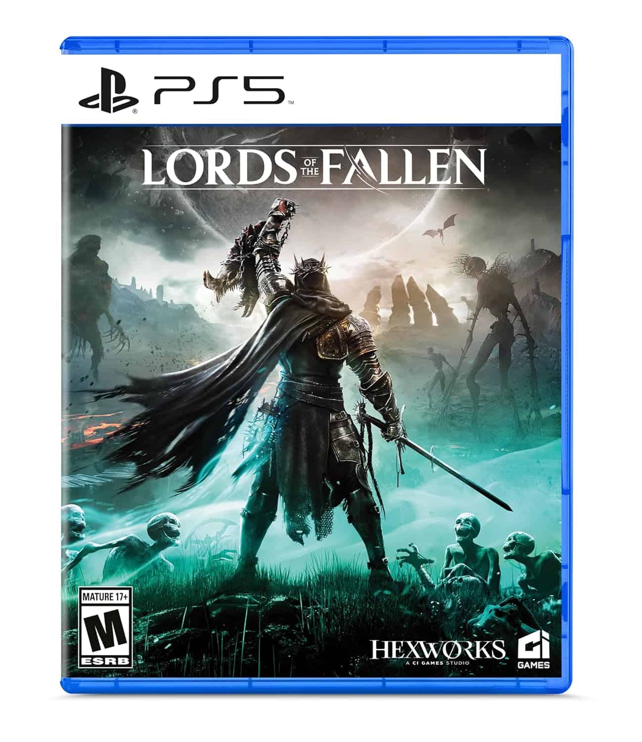 Lords of the Fallen PS5 game cover with dark fantasy artwork and hero in armor wielding a sword.