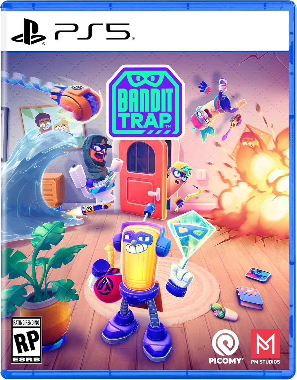 Bandit Trap game cover with colorful characters and action scene.