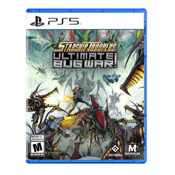 Starship Troopers Ultimate Bug War PS5 game cover with alien insects and soldier action.