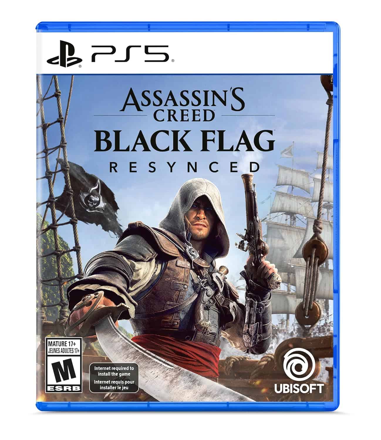 Assassin's Creed Black Flag Resynced PS5 game cover with pirate character and ship background.