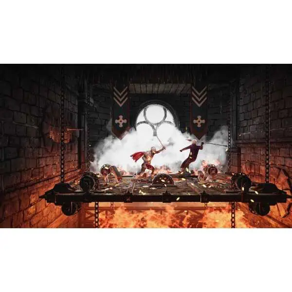 Action scene from Castle of Heart: Retold with knights fighting in a medieval castle.