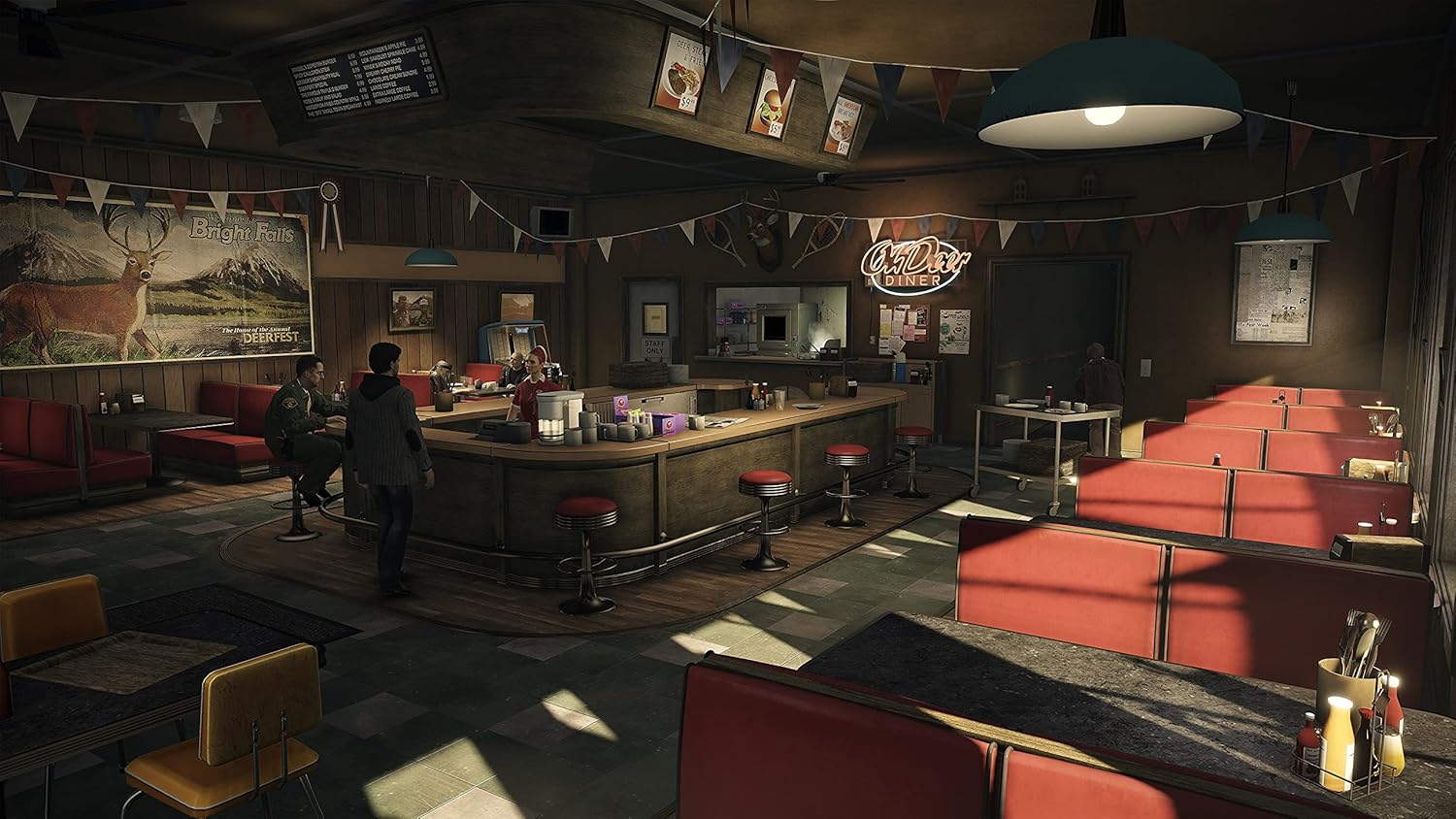 Bar interior with gaming tables and seating at Gameware.