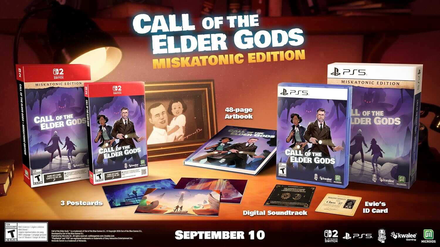 Call of the Elder Gods Miskatonic Edition game bundle with PS5 and artwork.