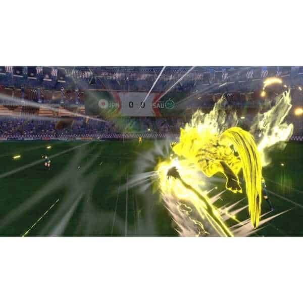 Esports stadium featuring a fiery lion graphic and dynamic lighting, highlighting gaming and sports.