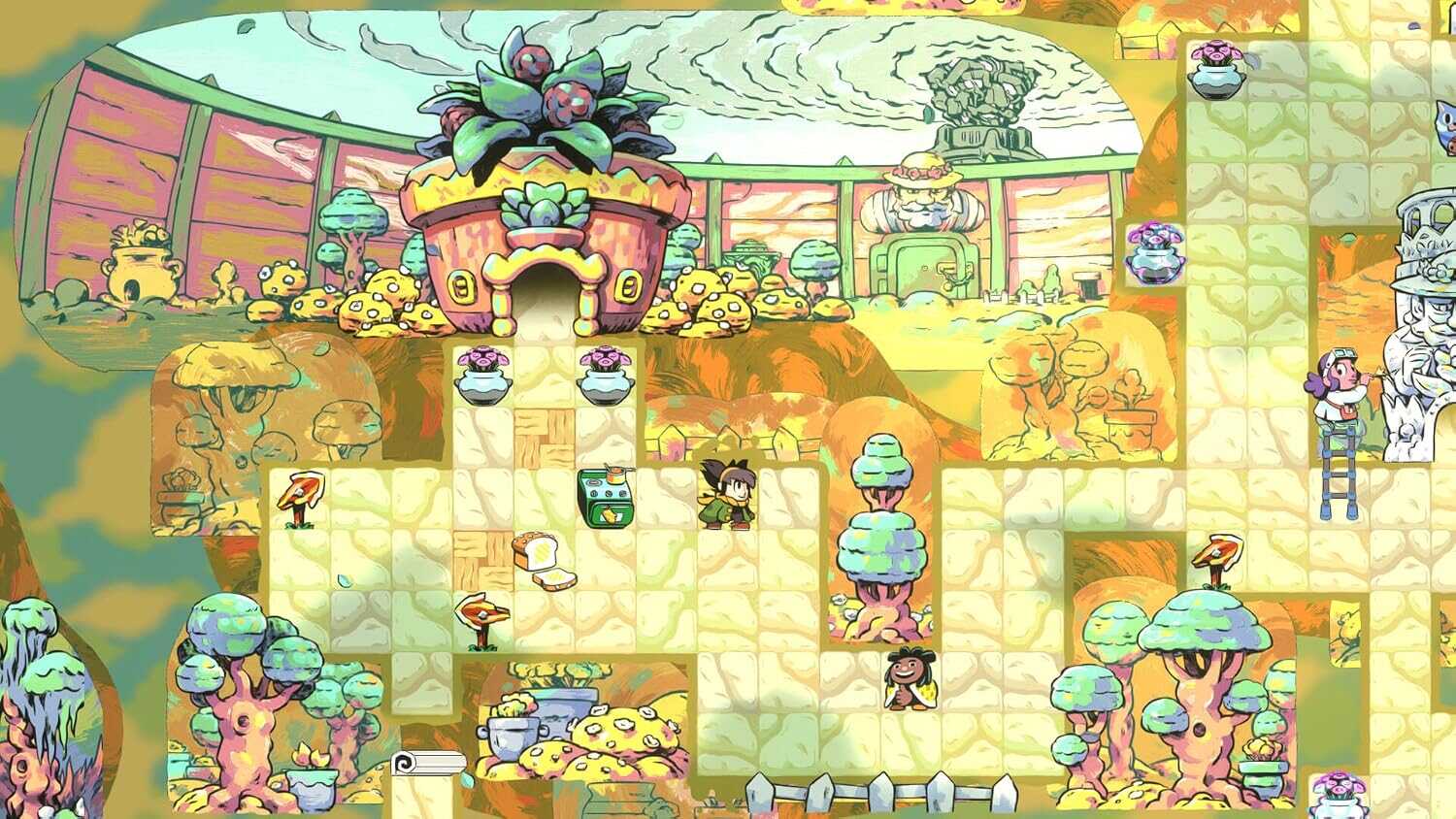 Colorful puzzle scene from Gameware's Arranger role-playing game.