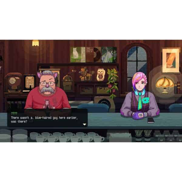 Anime-style scene from Coffee Talk Tokyo with characters at a coffee shop.